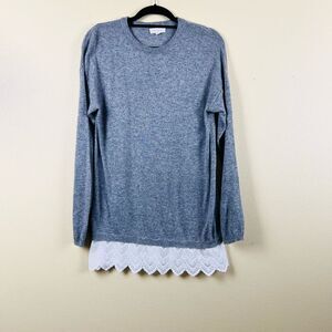 Promesa Sweater Lace Trim Gray White Size L
